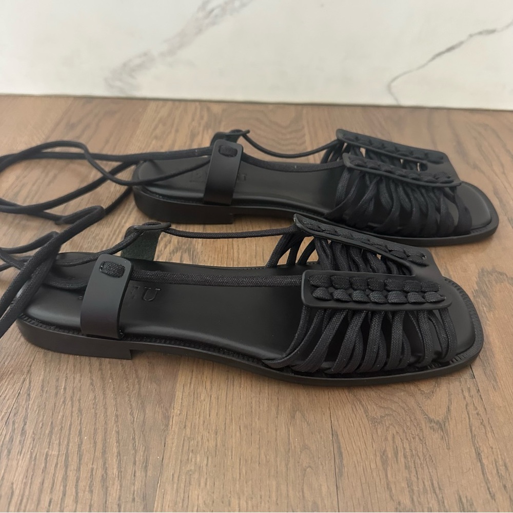 NWT Hereu Women's Consell Ankle Tie Calf Leather Sandal Black Size EU 41 US 10.5 - Picture 7 of 13